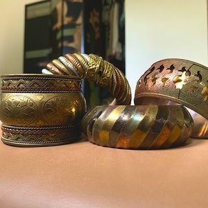 Vintage 4 Bracelet Bundle: Intricate Bangles & Cuff, Made in India